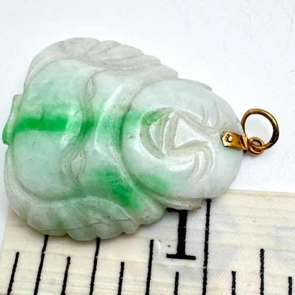 Laughing Buddha Jade Pendant With 14K Gold Bail - Picture 5 of 12